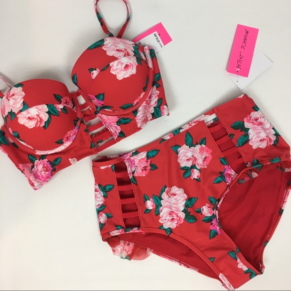 Betsey Johnson Other - Betsey Johnson | Red Floral High Waisted Bikini